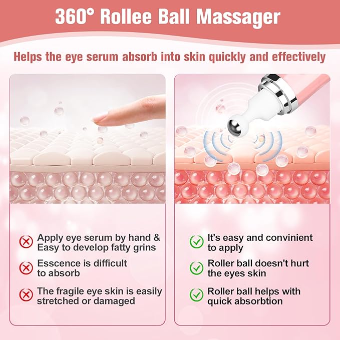 5% Caffeine Eye Serum, Cream with 360ยฐMassage Ball for Dark Circles, Puffiness and Fine Lines, 0.5 fl.oz Under Eye Roller Cream, Efficient in Firming Eyelids