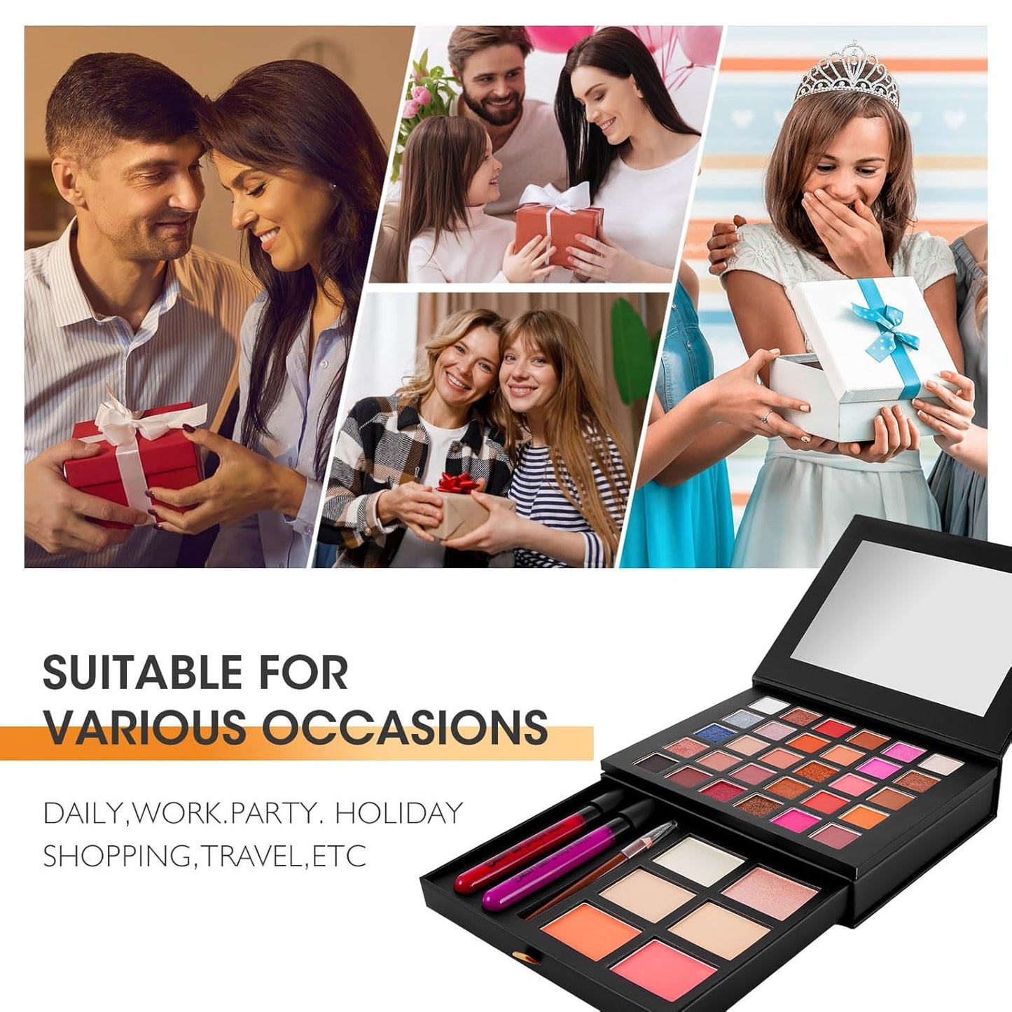 All in One Makeup Kit,Makeup Palette Includes 30 Color Eyeshadow, 2 Color Highlighter,2 Color Pressed Powder,2 Color Blusher,2 Pcs lip gloss,1 Pcs Eyepencil, Mirror,Makeup Gift Set for Women (017Y)