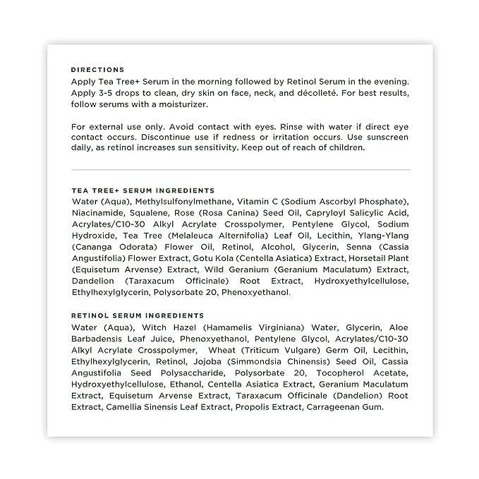 Tree of Life Retinol Serum & Tea Tree Serum for Face - Skin Care Duo Serums to Brightening Dark Spot, Smooth Dry & Sensitive Skins - Suitable for Anti-Aging, Wrinkle, & Acne - Dermatologist Tested