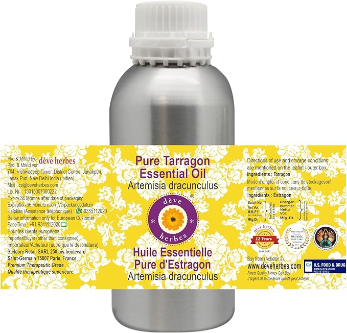 Deve Herbes Pure Tarragon Essential Oil (Artemisia Dracunculus) Steam Distilled 1250ml (42 oz)
