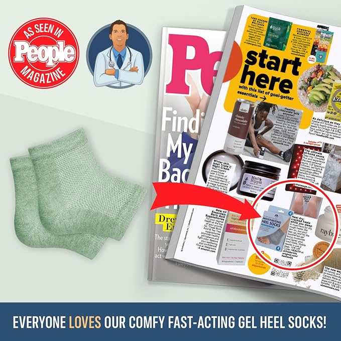 Dr. Frederick's Original Moisturizing Heel Socks for Cracked Heel Treatment - 2 Pairs - Socks for Dry Feet - Cracked Skin Repair & Overnight Hydration - Foot Care for Women & Men - Green Aloe