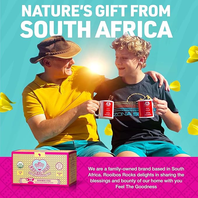 Caffeine Free Chai Rooibos 40 Tea Bags – Ethically Farmed, USDA Organic Chai Tea Bags - South African Red Bush Caffeine Free Chai Tea in Tagless Teabags - Refreshing, Naturally Sweet Ultra Low Tannin