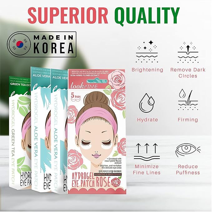 Under Eye Patches for Dark Circles and Puffiness (20 Pairs) - Korean Skin Care Caffeine Collagen Eye Patches for Puffy Eyes -Hydrogel Eye Patch - Under Eye Mask - Aloe Vera Rose Green Tea Gel Eye Pads