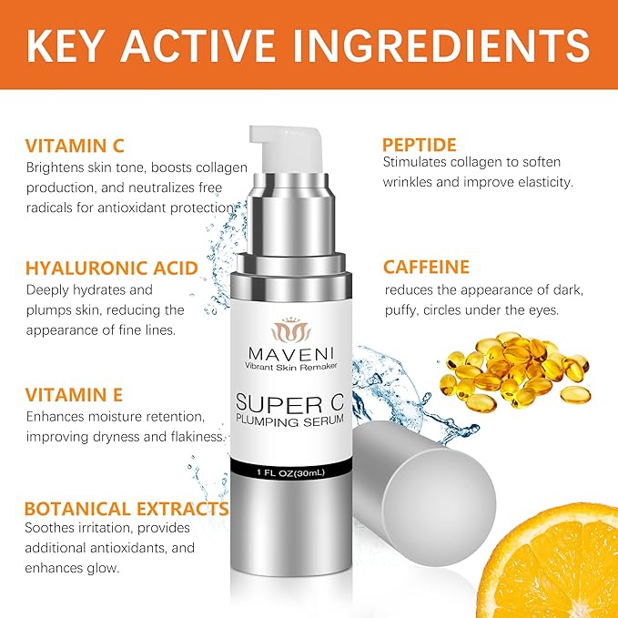 Super C Serum for Mature Skin, All-in-One Vitamin Formula Hydrates, Dark Spot Serum, Hydrates, Firms, Lifts, Smooths, Wrinkles, Reduce Dark Spots, Targets Age Spots & Wrinkles, 1 fl oz
