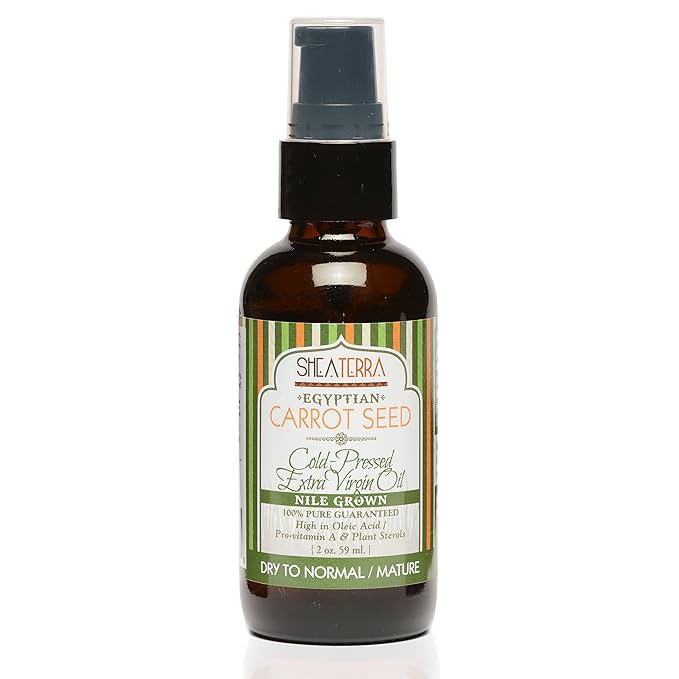 Shea Terra Egyptian Carrot Seed Cold-Pressed Extra Virgin Oil | Nutrient Rich, All Natural & Organic Oil with Anti-Aging Vitamin A, E and Beta-Carotene for Maturing and Damaged Skin Types – 2 oz