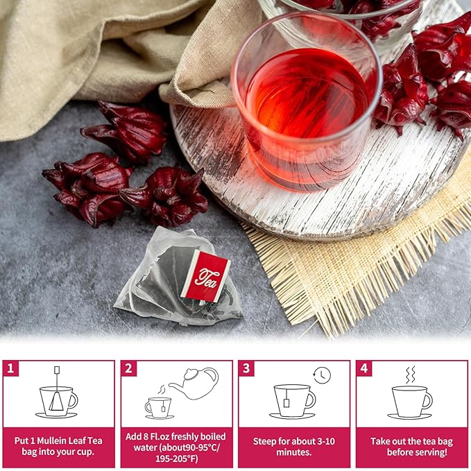 Tempoak Hibiscus Flowers Tea Bags - 60bags Pure & Natural Hibiscus Tea Herbal Tea, Caffeine Free, No Additives, No Sugar, Non-gmo, No Gluten