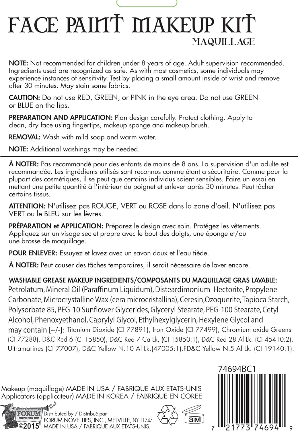 Forum Novelties Costume Day of The Dead Face Paint Makeup Kit, Net Wt. 14 g/.5 Oz