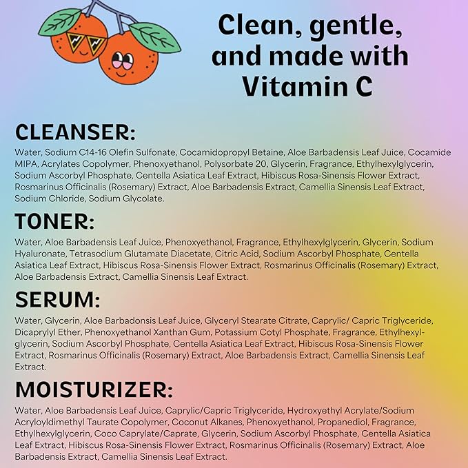 InstaNatural BESTIES BFF Four Step Teen Skincare Kit | Simple Skincare for Healthy Skin (Cleanser, Toner, Serum & Gel Moisturizer for All Skin Types) (BFF Four Step Kit, Fresh Citrus)