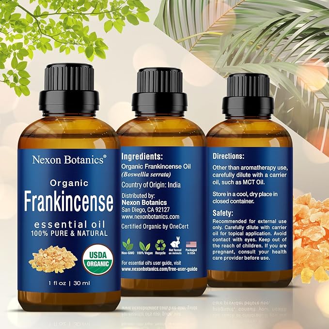 Organic Frankincense Essential Oil 30 ml - Pure Natural Boswellia Serrata for Diffusers, Aromatherapy, and Rejuvenating Skin & Hair Care - Nexon Botanics