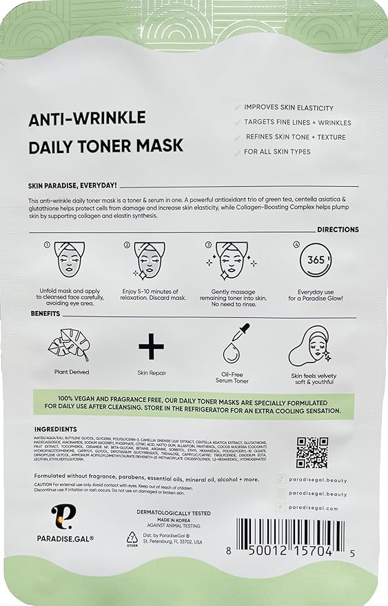 Anti-Wrinkle Face Masks (10-Pack) Korean Skincare Infused with Collagen, Green Tea, Glutathione, Niacinamide & Ceramide - Hydrating Solution for Smooth, Youthful Skin