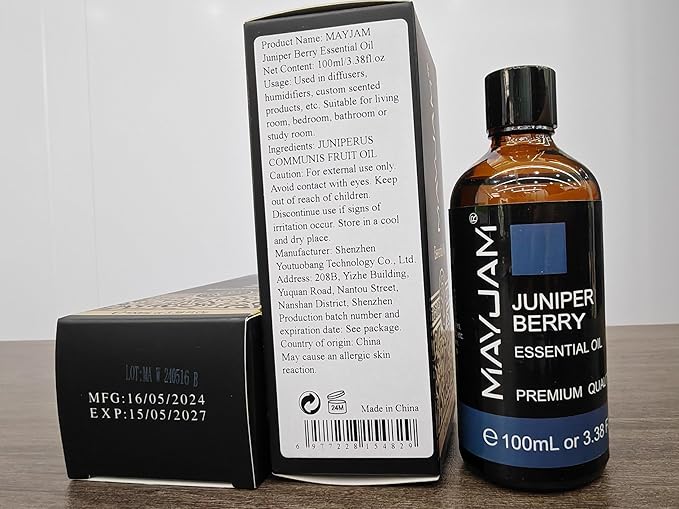 Juniper Berry Essential Oil, MAYJAM Pure Juniper Berry Oil Juniper Oil for Diffusers, Soap Candle Making, 3.38FL.OZ/100ML Essential Oils with Premium Glass Dropper