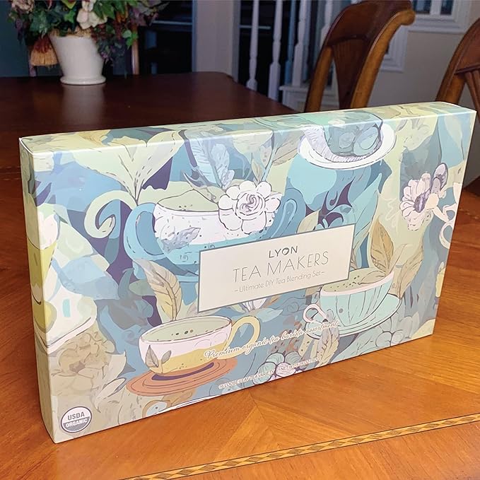 Lyon DIY Tea Blending Set-16 Tin Variety Pack-Premium Herbal Tea & Exotic Floral/Fruit Flavor Infusers - Create 75+ Cups w/Assorted Teas, Oolong, Chamomile, Rose, Peach & More