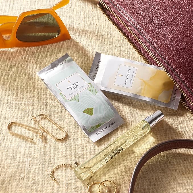 Tea Forte World of Teas Single Steeps Loose Leaf Premium Tea Gift Set Sampler, 15 Count 3 of Each Assorted Blends, Pre-Portioned Single Serve Pouches, Steeps 12 oz