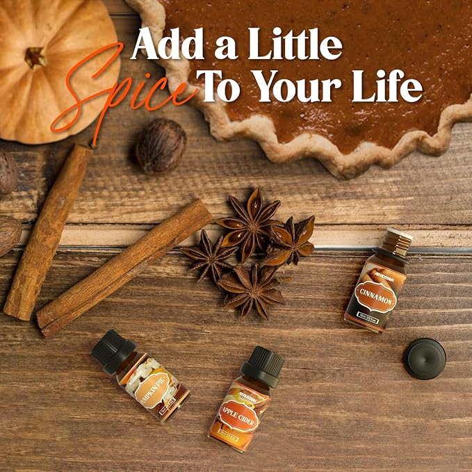 Spice Essential Oils Set, ARVIDSSON Premium Fall Fragrance Oil for Diffuser, Cinnamon, Pumpkin Pie, Harvest Spice, Apple Cider, Gingerbread, Snickerdoodle, Autumn Scented Oils