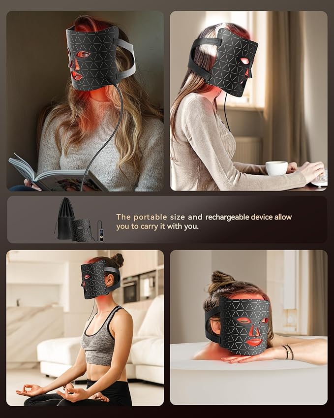 LED Light Therapy Face Mask, Red Light for Skin Rejuvenation, Blue for Relief and Repair, Enhanced Skin Restoration and Double Rejuvenation Effect