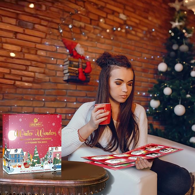 BREWIX, Tea Advent Calendar 2024 | 24 Pyramid Tea Bags - Luxury Gift Box | Selection of 24 Delightful Black/Green Teas and Infusions | Christmas Gift Idea for Men and Women