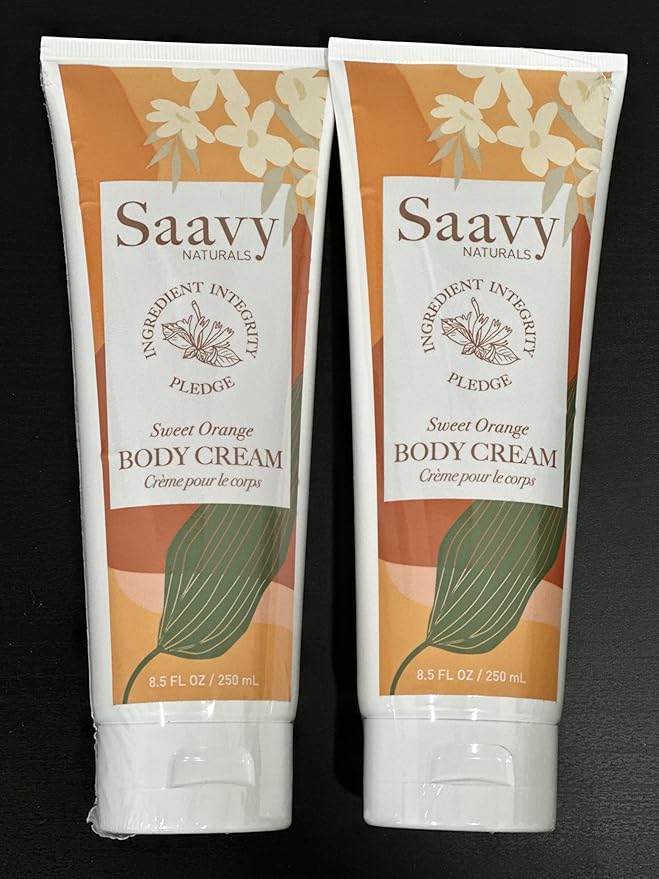 Saavy Naturals Sweet Orange Body Cream for Women, Absorbent Shea Butter Vegan Formula for Women, Thick and Creamy, Naturally Scented Body Lotion for Dry Skin, 8.5 Oz, 2 Pack