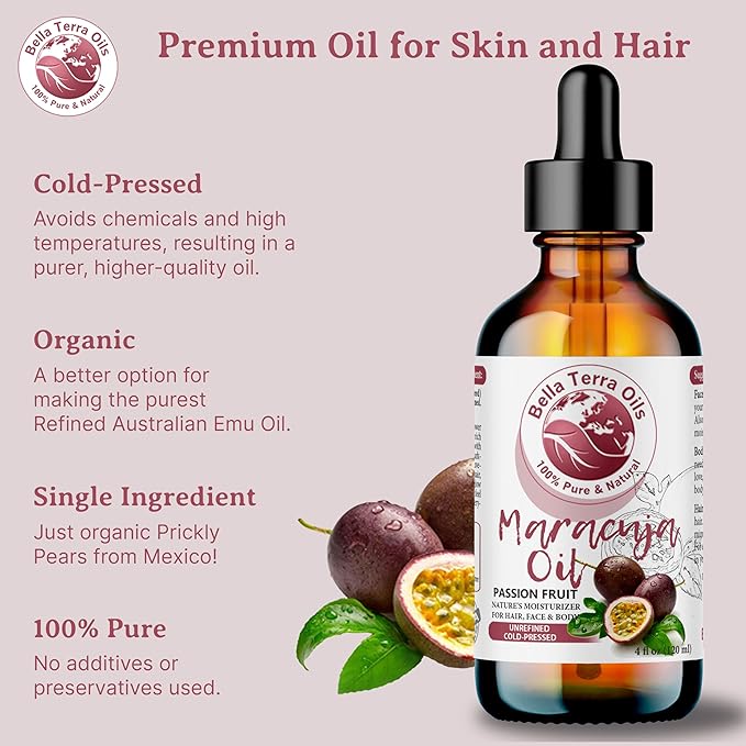Bella Terra Oils - Maracuja (Passion Fruit) Oil 8 oz - A Symphony of B-Vitamins & Antioxidants, Immerse in the Luxury of Silky, Soft Skin