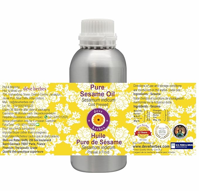 Deve Herbes Pure Sesame Oil (Sesamum indicum) Cold Pressed 630ml (21 oz)