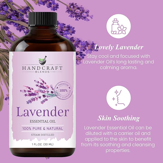 Handcraft Blends Lavender Essential Oil - 1 Fl Oz - 100% Pure and Natural - Premium Grade Essential Oil for Diffuser and Aromatherapy