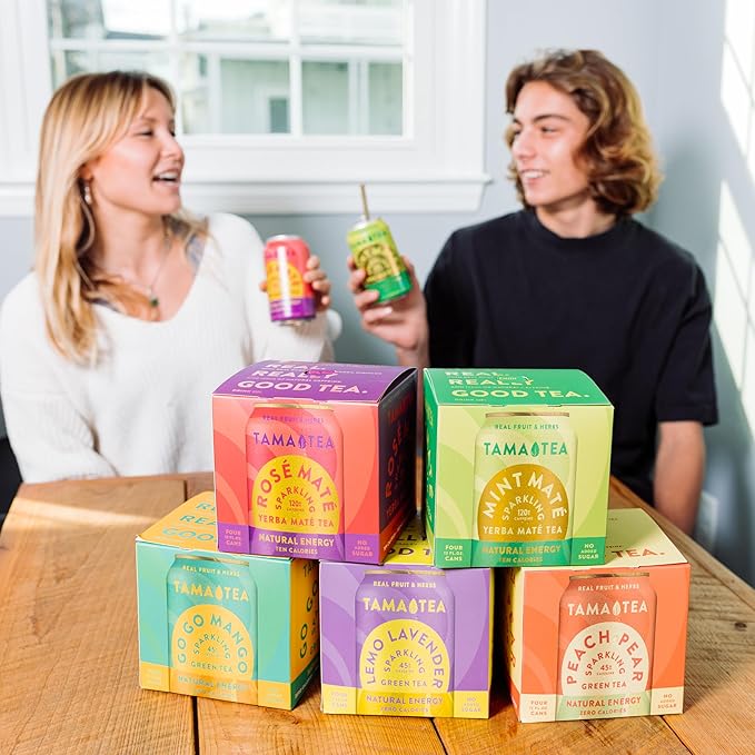 Sparkling Green Tea Variety Pack by Tama Tea - Made with Real Fruit & Herbs - Zero Sugar, Zero Calories, Non-GMO - Naturally Energizing Green Tea High in Antioxidants & Nootropics - Pack of 12