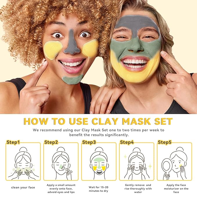 ANAI RUI Face Mask Gift Set, Turmeric Clay Mask - Green Tea Clay Mask - Dead Sea Minerals Mud Mask, Spa Facial Mask Set, Face Mask Gift Set 2.5 oz each
