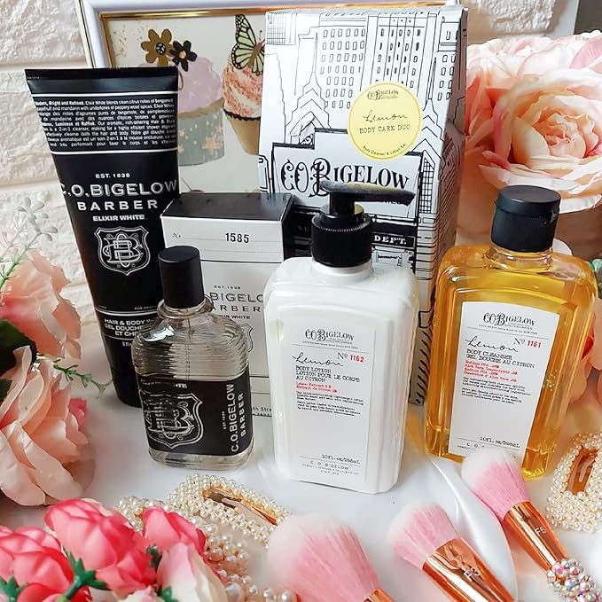 C.O. Bigelow Apothecary Duo, Lemon Body Care Gift Box with Body Soap & Lotion, Gift Set of Two - Moisturizing Lotion & Liquid Hand Wash for Dry Skin - 10fl oz Each