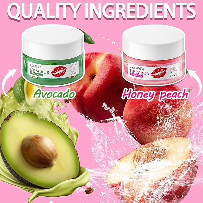 2PCS Lip Scrub Exfoliator,Gentle Lip Scrubber Exfoliator,Lip Exfoliator Scrub for Daily Lip Care,Lip Moisturizer for Nourishing Lip(Peach, Avocado)