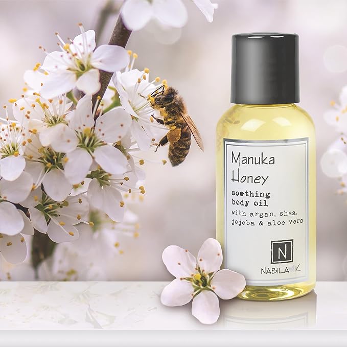 Manuka Honey Body Oil, Travel Size 2.4 oz Moisturize & Nourish with Argan & Coconut Oil - Vitamin C Enriched - Naturally Derived