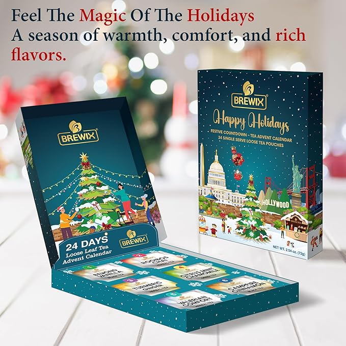 BREWIX, Tea Advent Calendar 2024 | 24 Loose Leaf Teas - Luxury Gift Box | Selection of 24 Delightful Black/Green Teas and Infusions | Christmas Gift Idea for Men and Women