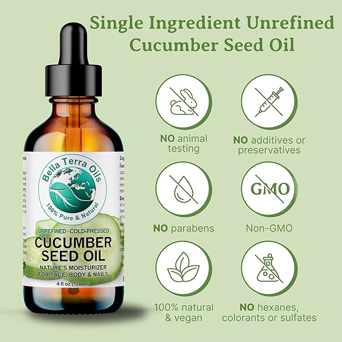 Bella Terra Oils Pure Cucumber Seed Oil for Refreshing Skin and Hair Care – 1 gallon, Vitamin E Rich
