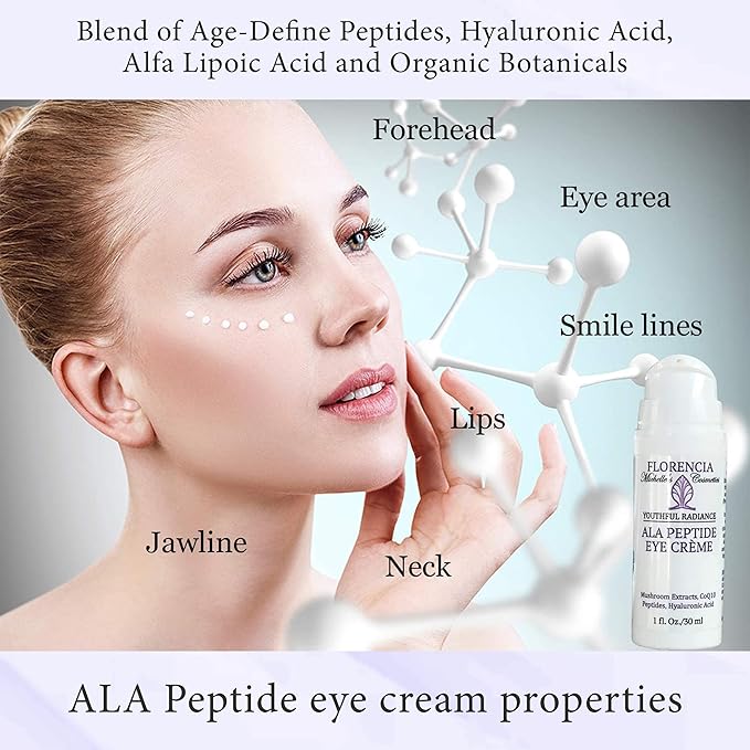 Florencia ALA Peptide Eye Cream - Anti-Aging Repair for Wrinkles, Fine Lines, Dryness - Hydrating, Nourishing, Firming, Moisturizing Eye Cream with Hyaluronic Acid & Peptides, 0.5 oz
