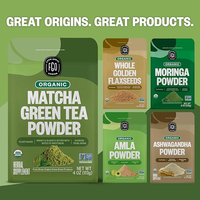 FGO Organic Matcha Green Tea Powder, Japanese Culinary Grade for Cooking, Baking, or Smoothies, 16oz Bulk Resealable Bag, Packaging May Vary (Pack of 1)