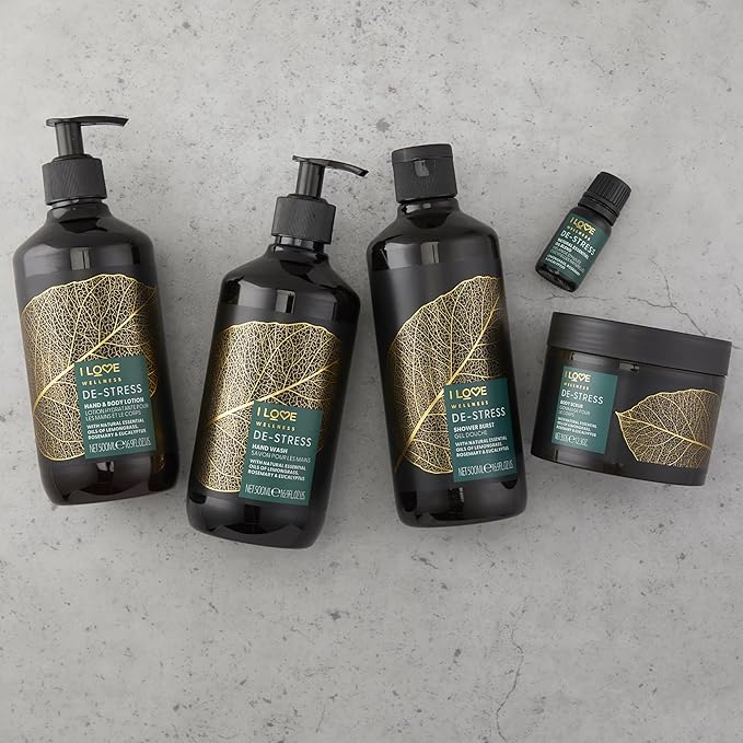 I Love Wellness De-Stress Hand and Body Lotion - Moisturizing Lotion for Dry Skin - Vitamin E Lotion - Lemongrass and Eucalyptus Scent - 16.9 oz