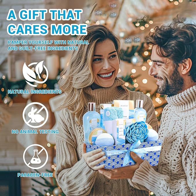 Spa Gift Basket for Women, Spa Luxetique Bath Gift Set - 12 Pcs Ocean Scented Home Bath Kit, Includes Bath Bombs, Body Scrub, Bubble Bath, Body Lotion & More, Spa Set for Women Gift