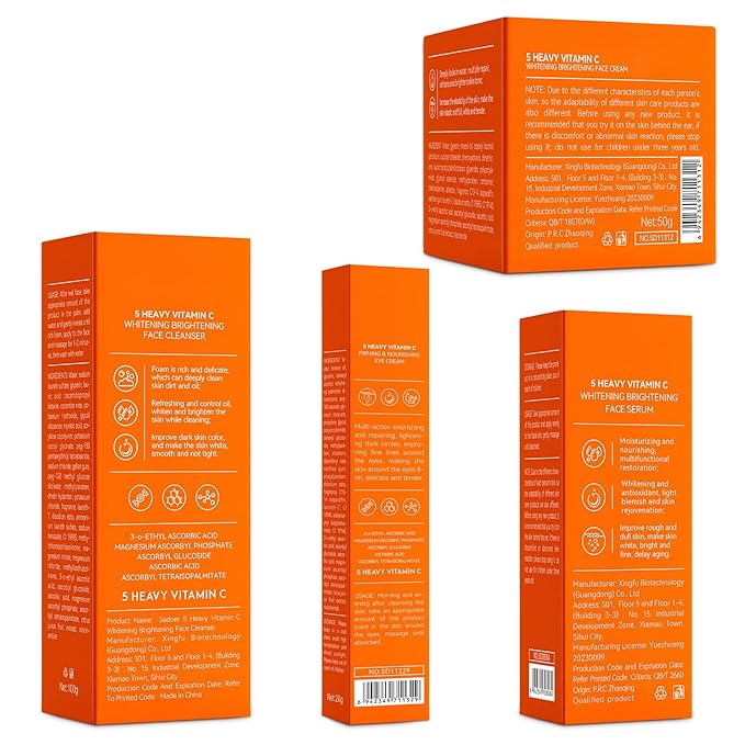 Vitamin C Skincare Set, 4PCS Travel Skincare Set With Facial Cleanser, Eye Cream, Serum & Face Cream, Facial Skincare Set for Teen Girls and Women for Moisturizing, Anti-Aging, Anti-Wrinkle