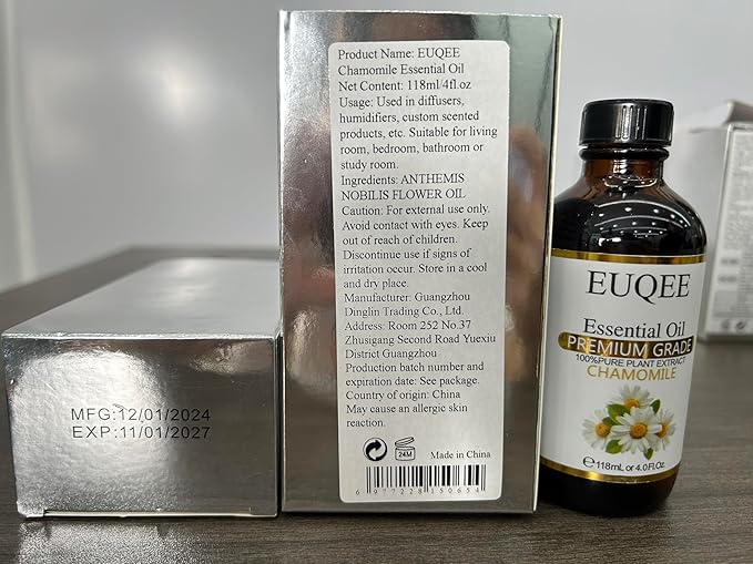 Chamomile Essential Oil 118ml Pure Chamomile Oil Aromatherapy Essential Oil with Glass Dropper for Diffuser, Candle Making - 4 OZ