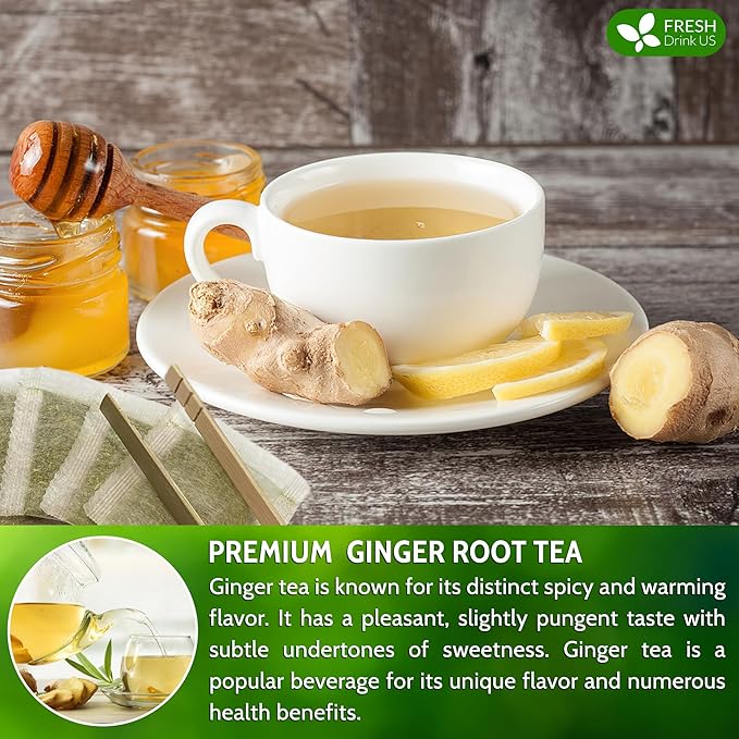 FRESHDRINKUS Premium 120 Ginger Tea Bags, 100% Natural & Pure from Ginger Roots, Ginger Tea, Ginger Herbal Tea. Ginger Tea. No Sugar, No Caffeine, No Gluten, Vegan.