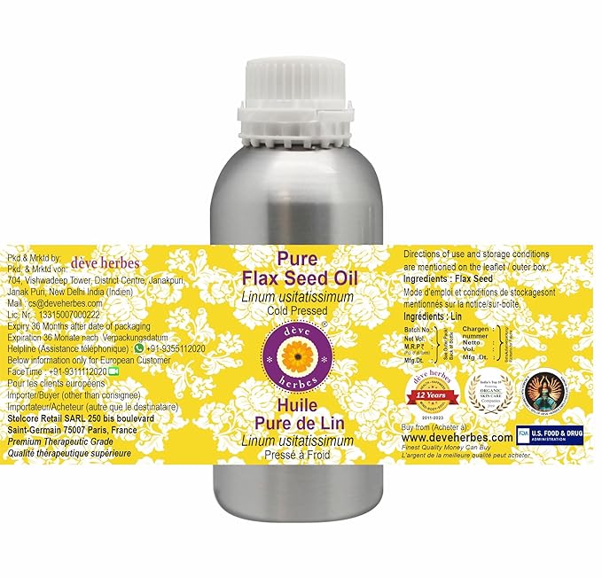 Deve Herbes Pure Flax Seed Oil (Linum usitatissimum) Cold Pressed 630ml (21 oz)