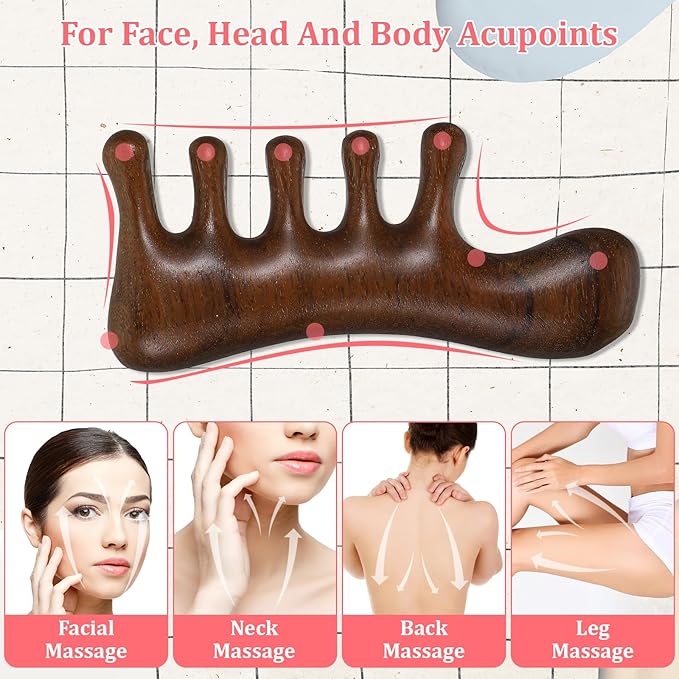 simarro 2 Pieces Wooden Scalp Massager, Natural Sandalwood Wide-Tooth Scalp Massage Comb, Promote Hair Growth, Activate Head Meridians, Luxury Hair Care Wooden Comb, Suitable for Men and Women
