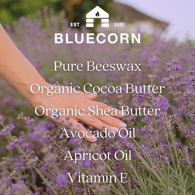 Bluecorn Beeswax Unscented Lotion Bar with Organic Cocoa Butter, Organic Shea Butter, Vitamin E, Apricot Oil & Avocado Oil. Long-Lasting Hydration for Very Dry Skin. Plastic-Free & Made in the USA.