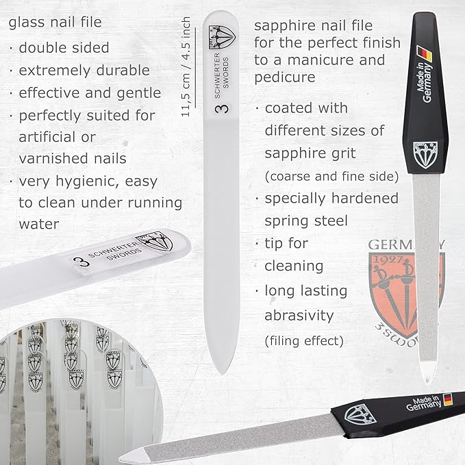3 Swords Germany - brand quality 8 piece manicure pedicure grooming kit set synthetic leather case chequered - Made in Germany
