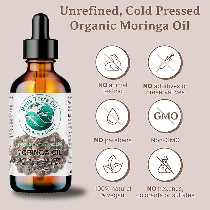 Bella Terra Oils Premium Moringa Oil for Lustrous Hair and Smooth Skin – 1 gallon, Nourishing, Hydrating, Non-Greasy, Quickly Absorbed