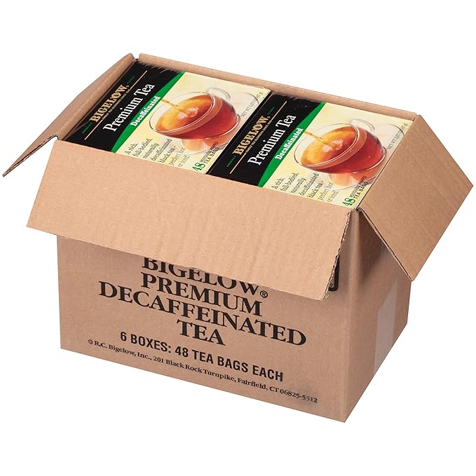 Bigelow 48 Count Premium Decaffeinated Blend Black Tea (Case of 6), Total 288 Tea Bags, Contains Individually Wrapped Tea Bags, Decaf Tea