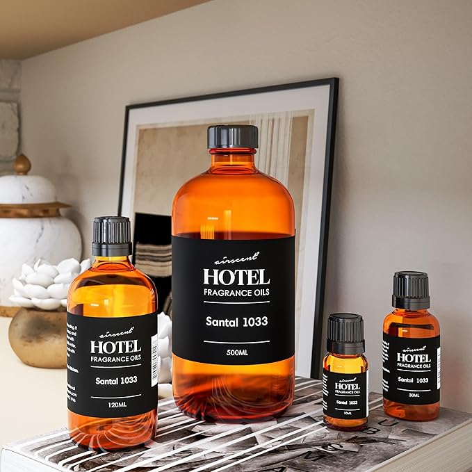 AirScent Santal Diffuser Oil No. 1033 - Santal-33 Inspired Perfume Dupe - Premium Fragrance Oil Blend for Ultrasonic and Waterless Diffusers and Crafting - 120 mL, 4 fl oz Glass Bottle with Dropper