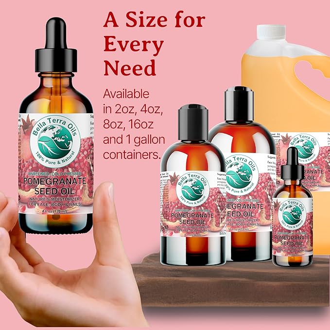 Bella Terra Oils Pomegranate Seed Oil – 1 Gallon – 100% Pure & Natural, Cold-Pressed, Unrefined – Hydrating & Nourishing for Skin & Hair – Antioxidant-Rich Beauty Oil