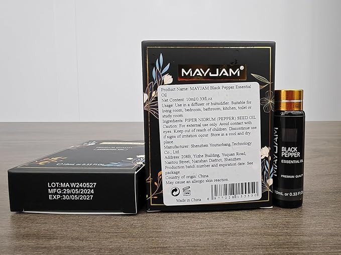 Black Pepper Essential Oil, MAYJAM 10ML/0.33FL.OZ Premium Black Pepper Oils for Soap Candle Making, Diffuser, Bedroom, Living Room, Office