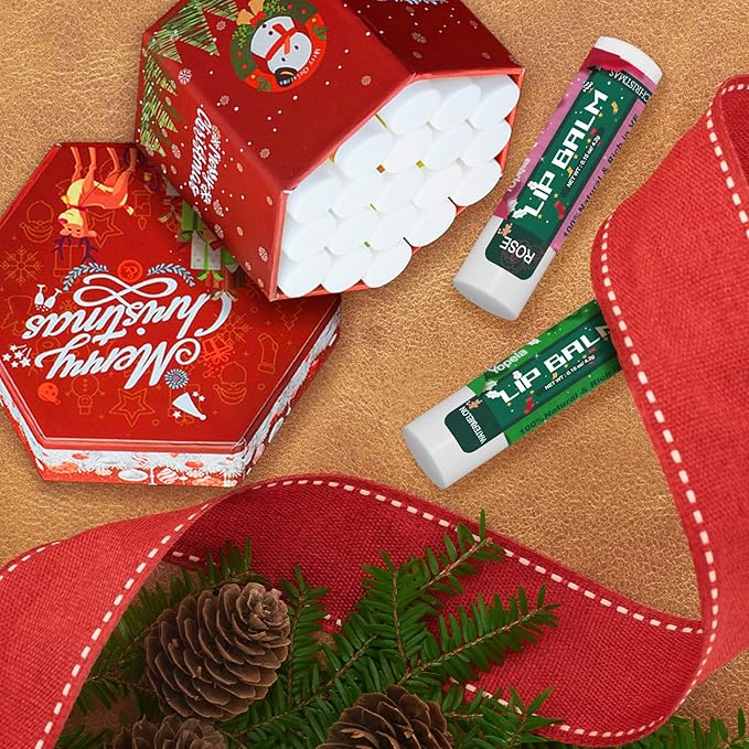 Yopela 19 Pack Christmas Natural Lip Balm Bulk with Vitamin E and Coconut Oil Lip Care Set - Moisturizing, Soothing, and Repairing Dry and Chapped Lips - 19 Flavors - Non-GMO