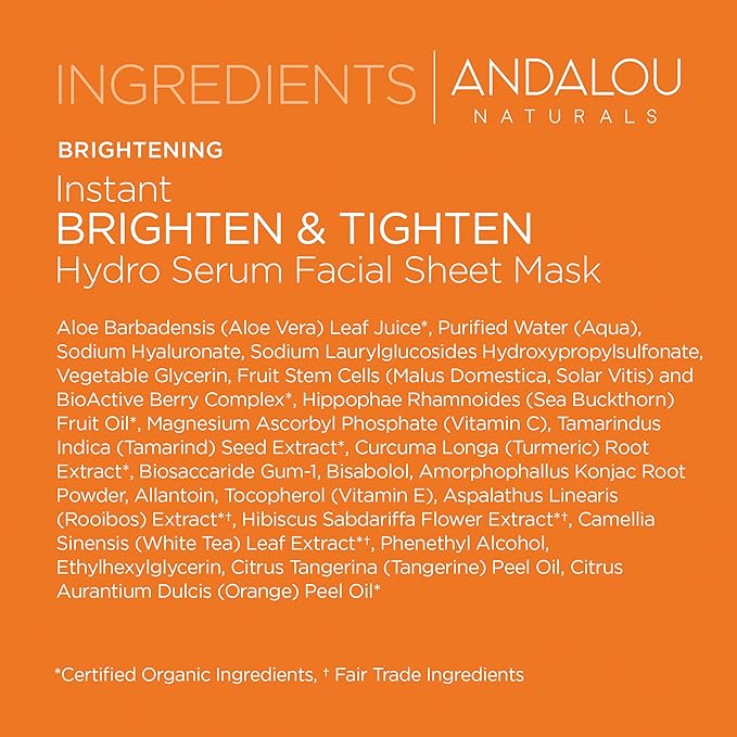 Andalou Naturals Instant Brighten & Tighten Hydro Serum Facial Mask, 0.6 Fluid Ounce
