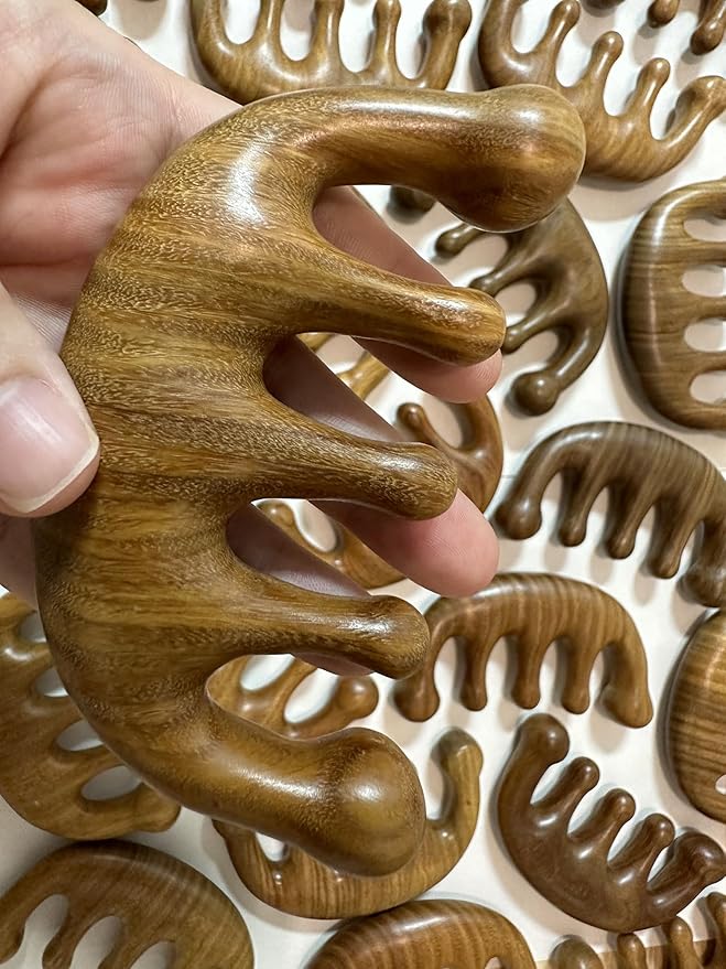 Wooden Scalp Massager - Green Sandalwood Wide Tooth Wood Therapy Massage Tool for Head Relaxation, Stress Relief & Hair Health (Funny Spa Gifts)